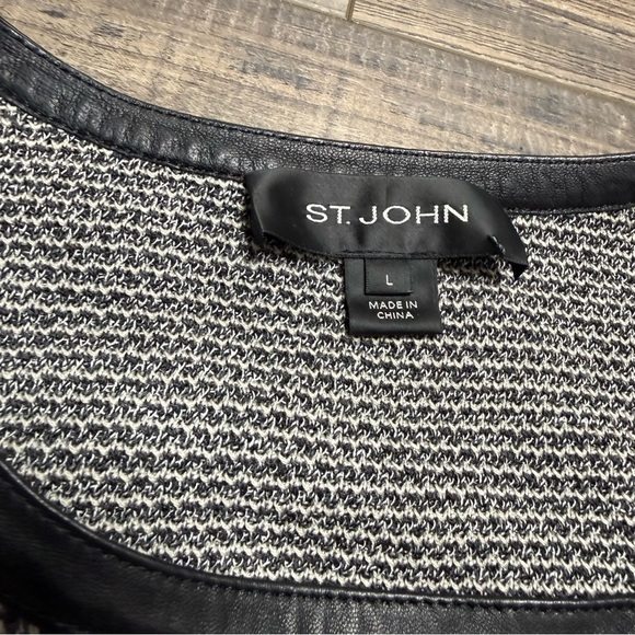 St. John Women's Santana Knit Tweed Side Zip Up Jacket Leather Trim Large - Picture 3 of 9